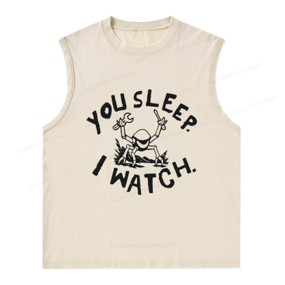 Pagewings You Sleep I Watch Unisex Washed Tank Top