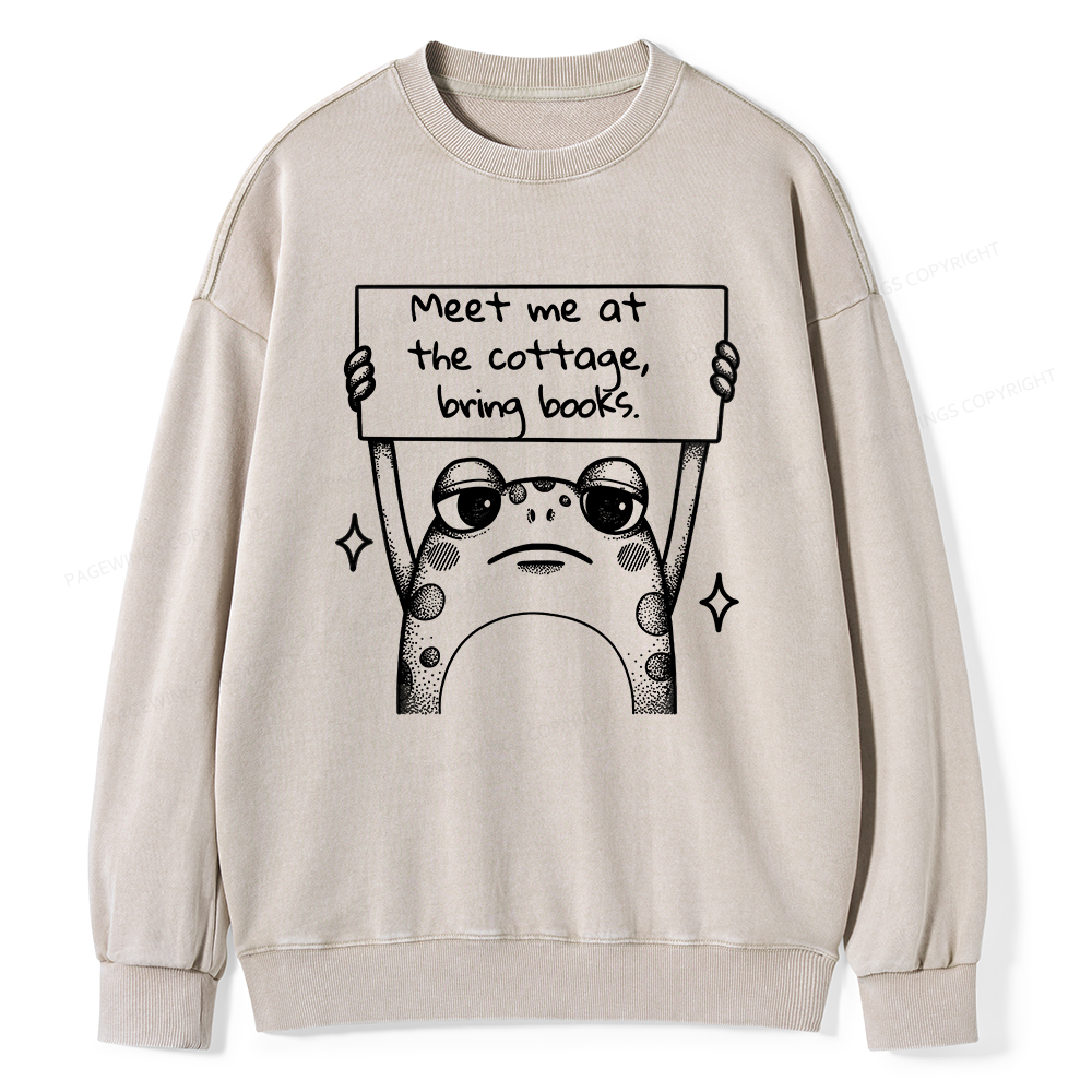 Pagewings Meet Me At The Cottage Bring Books Unisex Washed Sweatshirt