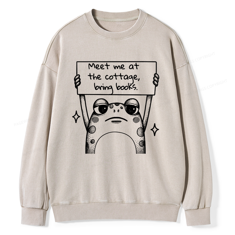 Pagewings Meet Me At The Cottage Bring Books Unisex Washed Sweatshirt