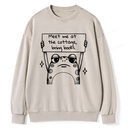 Pagewings Meet Me At The Cottage Bring Books Unisex Washed Sweatshirt