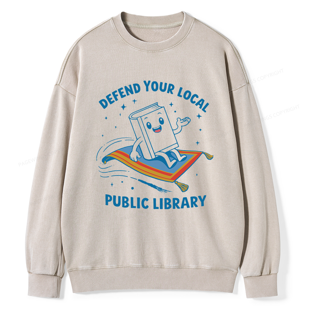 Pagewings Defend Your Local Public Library Unisex Washed Sweatshirt