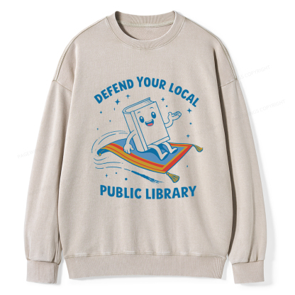 Pagewings Defend Your Local Public Library Unisex Washed Sweatshirt