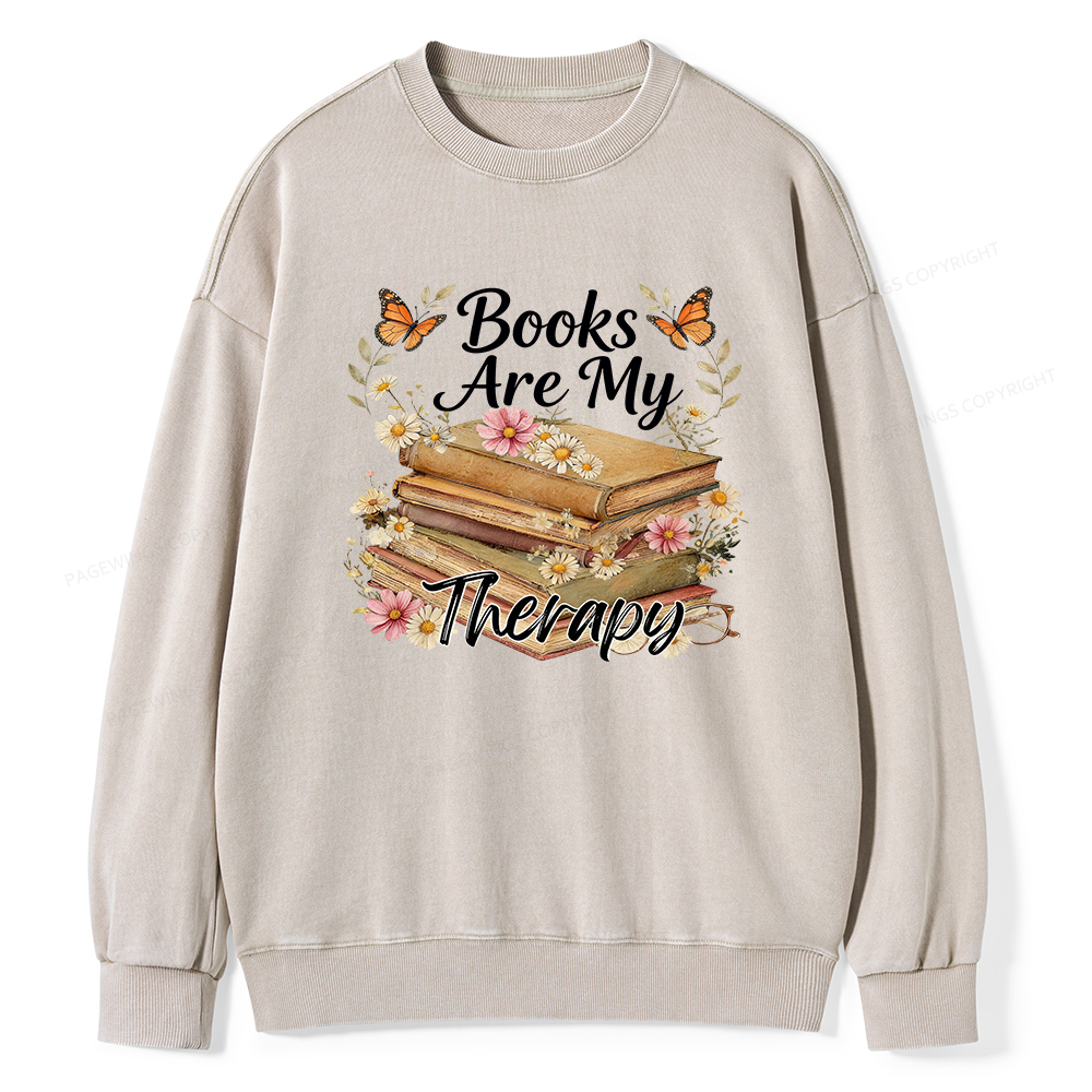 Pagewings Books Are My Therapy Unisex Washed Sweatshirt