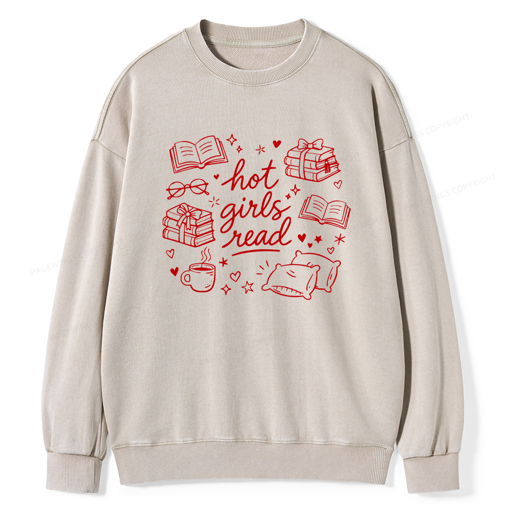 Pagewings Hot Girls Read Unisex Washed Sweatshirt