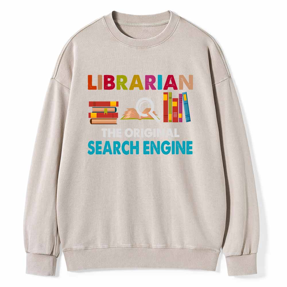 Pagewings Librarian Tees The Original Search Engine Book Unisex Washed Sweatshirt
