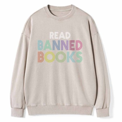 Pagewings Read Banned Books Shirt Unisex Washed Sweatshirt