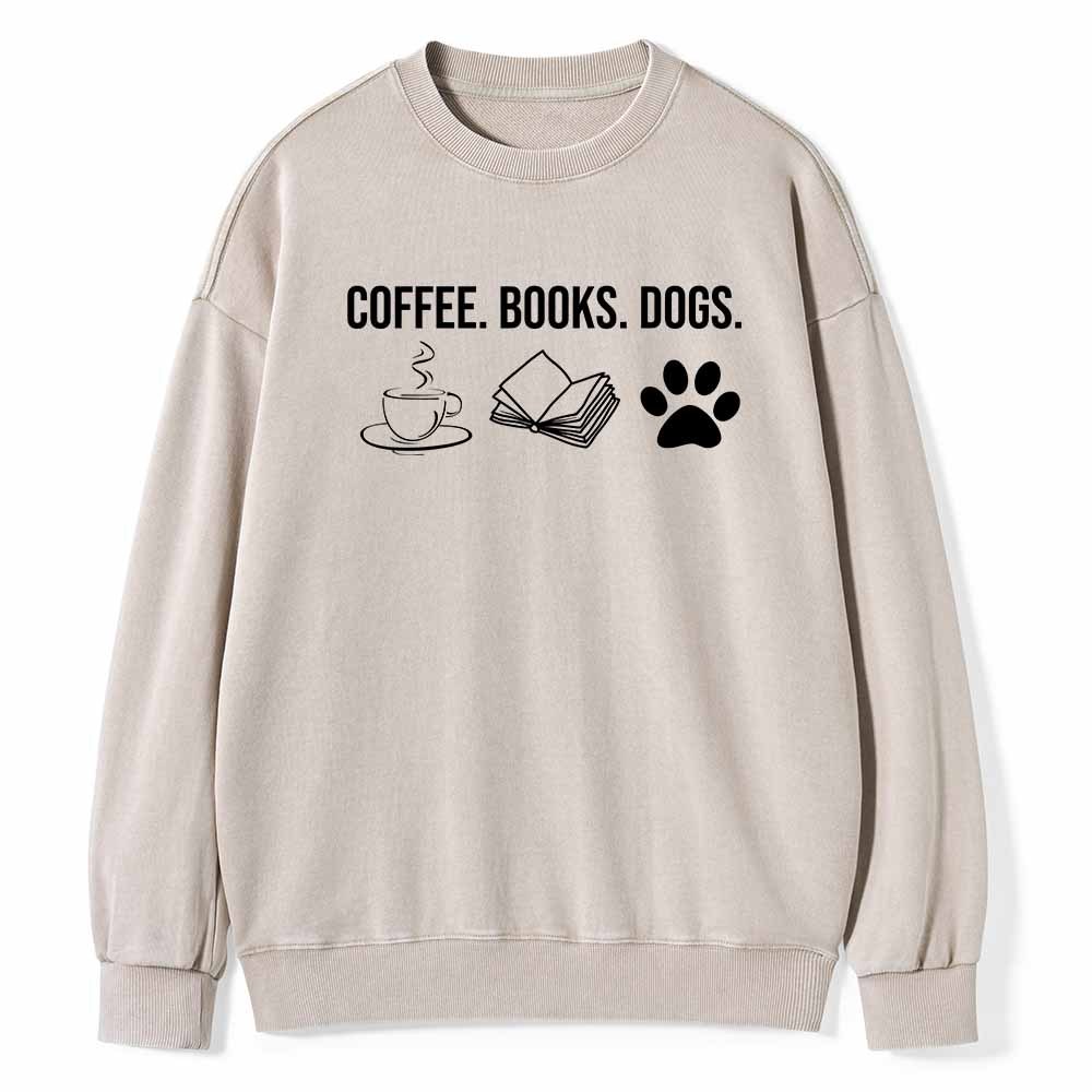 Pagewings Coffee Books and Dogs Unisex Washed Sweatshirt