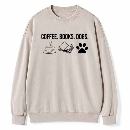 Pagewings Coffee Books and Dogs Unisex Washed Sweatshirt