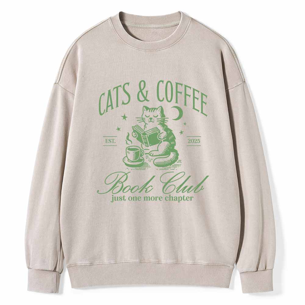 Pagewings Cats and Coffee Bookclub Unisex Washed Sweatshirt