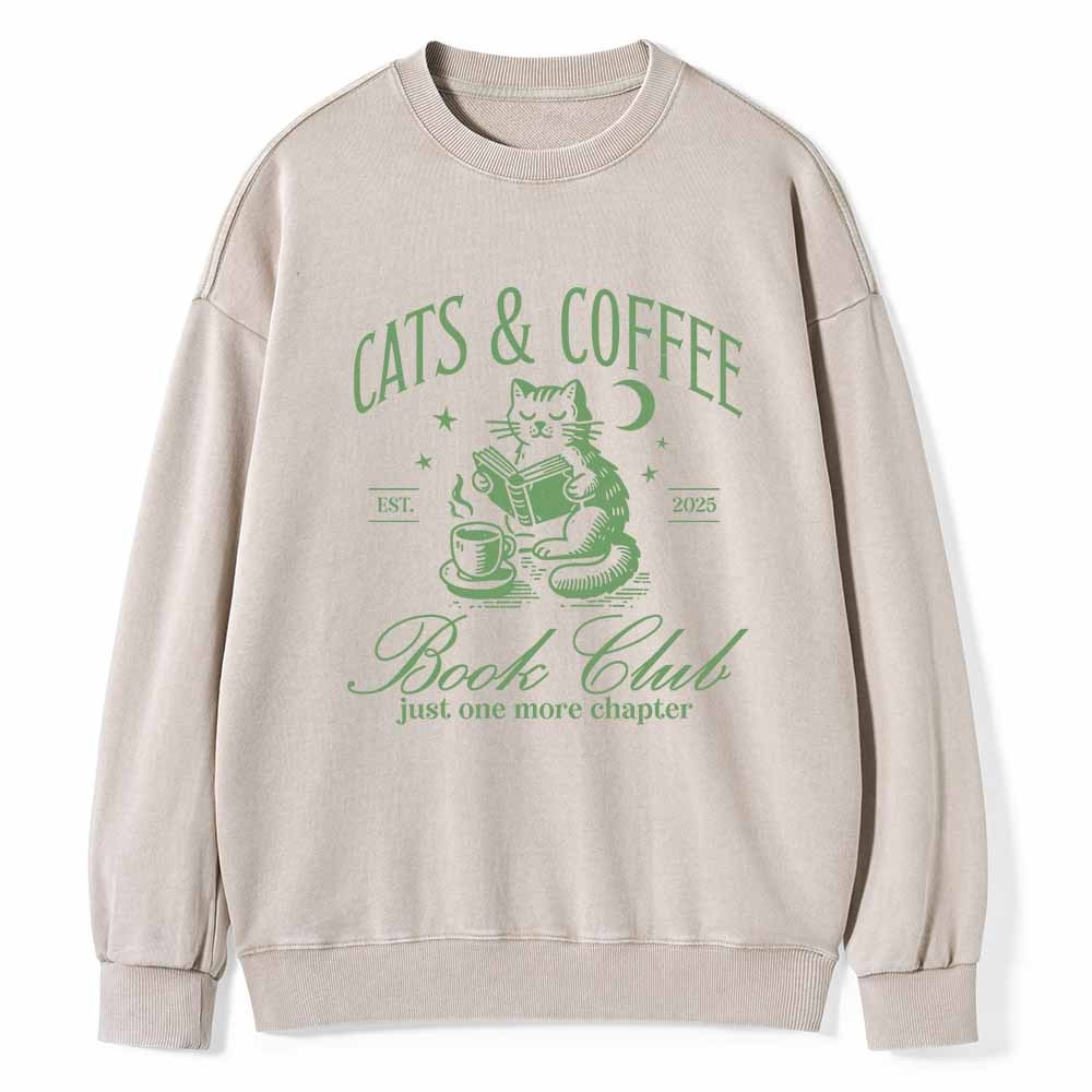 Pagewings Cats and Coffee Bookclub Unisex Washed Sweatshirt