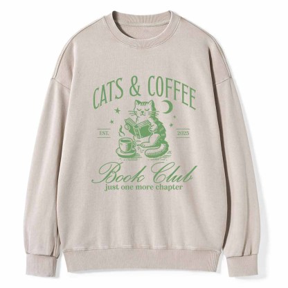 Pagewings Cats and Coffee Bookclub Unisex Washed Sweatshirt