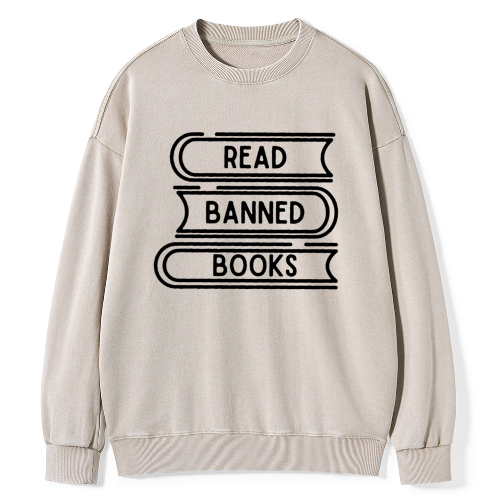 Pagewings Read Banned Books Stack Unisex Tee Unisex Washed Sweatshirt