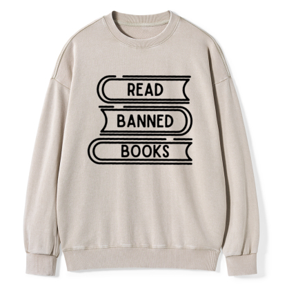Pagewings Read Banned Books Stack Unisex Tee Unisex Washed Sweatshirt