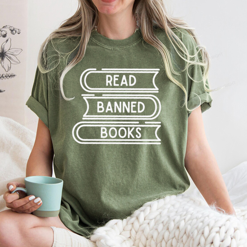Pagewings Read Banned Books Stack Unisex Tee Unisex Washed T-shirt