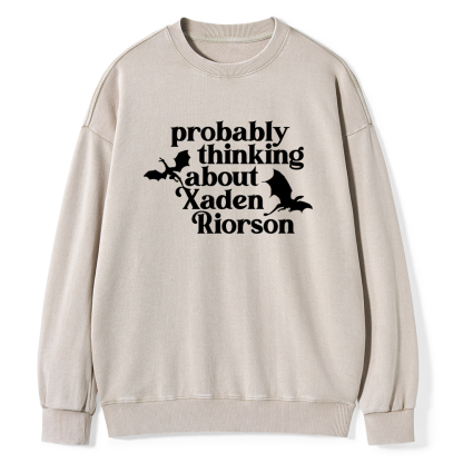 Pagewings Probably Thinking About Xaden Riorson Unisex Washed Sweatshirt