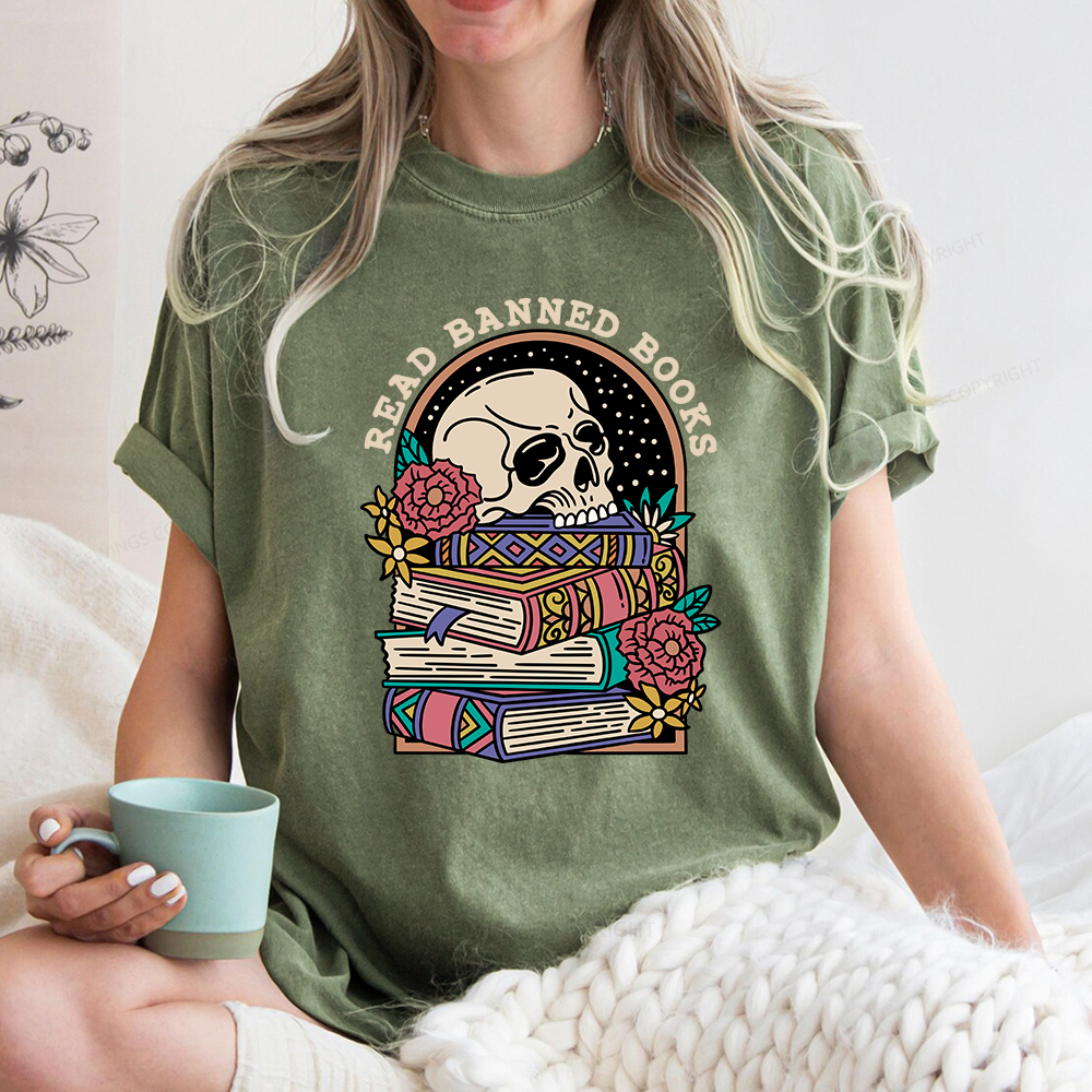 Pagewings Read Banned Book Floral Unisex Tee Unisex Washed T-shirt