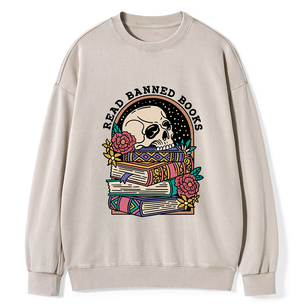 Pagewings Read Banned Book Floral Unisex Tee Unisex Washed Sweatshirt