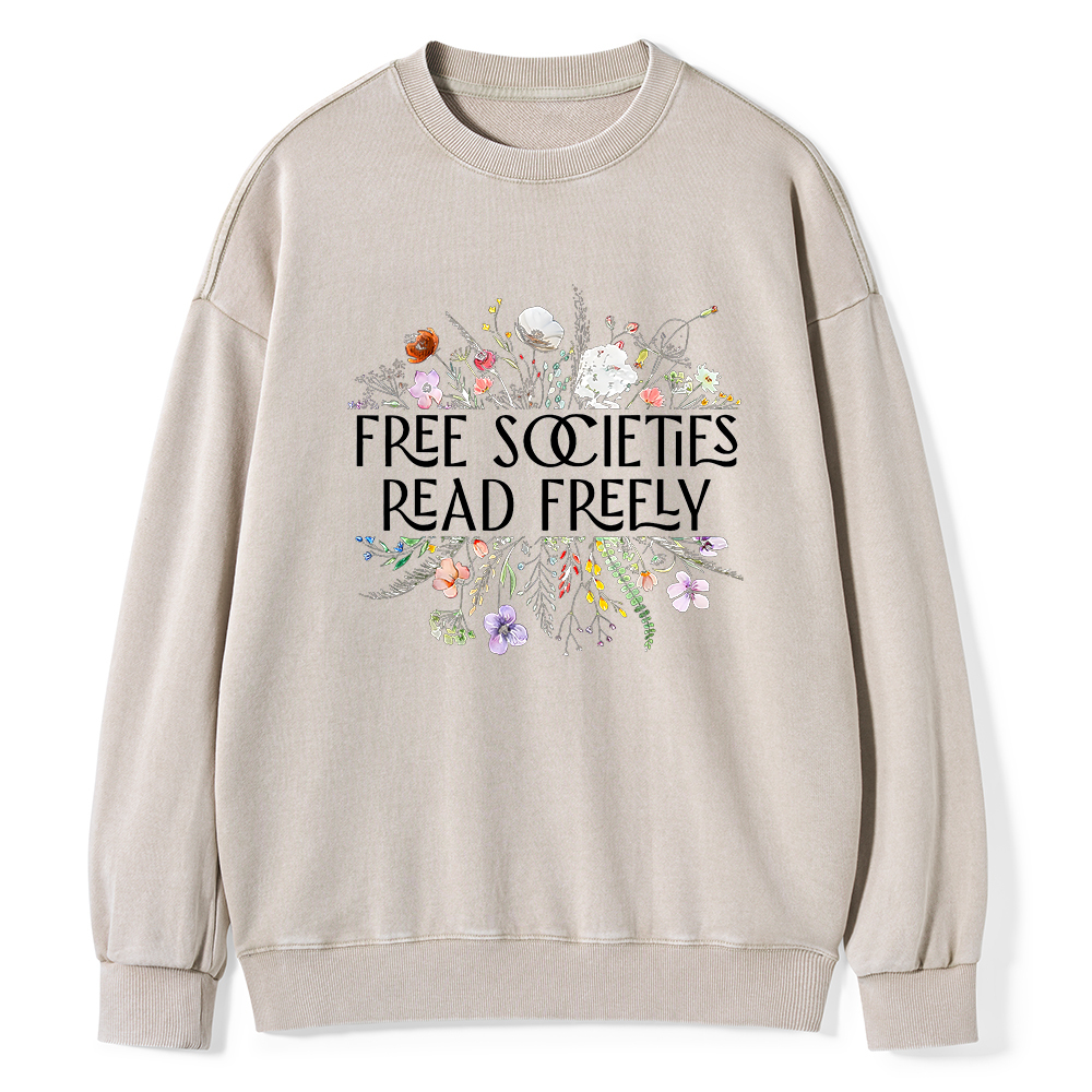 Pagewings Free Societies Read Freely Unisex Washed Sweatshirt