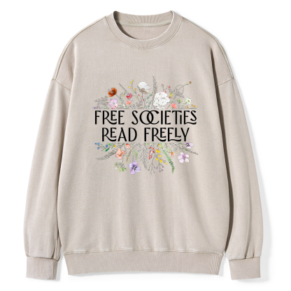 Pagewings Free Societies Read Freely Unisex Washed Sweatshirt