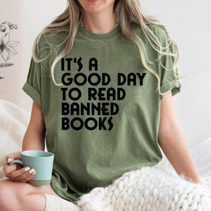 Pagewings It's A Good Day To Read Banned Books Unisex Washed T-shirt