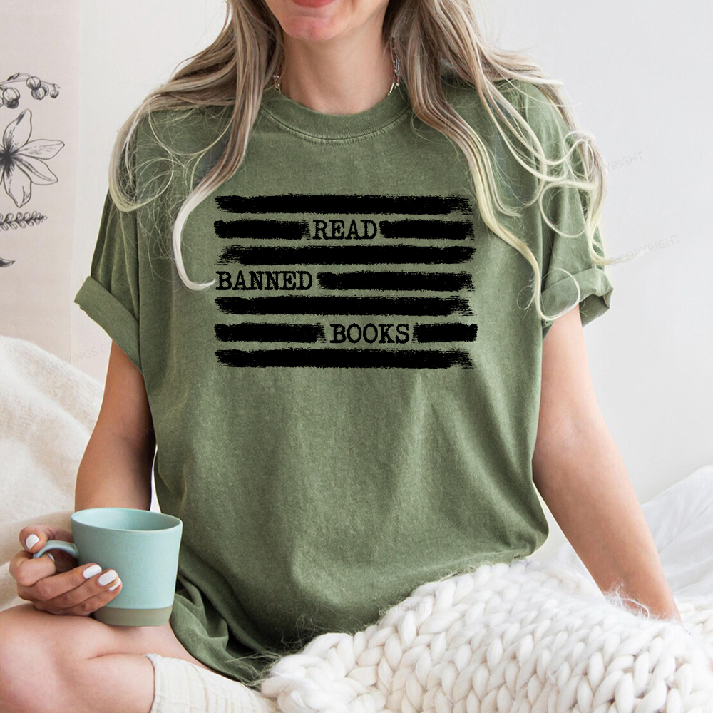 Pagewings Read Banned Books Bookworm Librarian Unisex Washed T-shirt