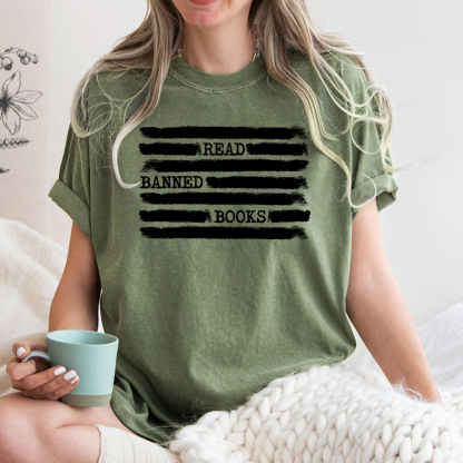 Pagewings Read Banned Books Bookworm Librarian Unisex Washed T-shirt