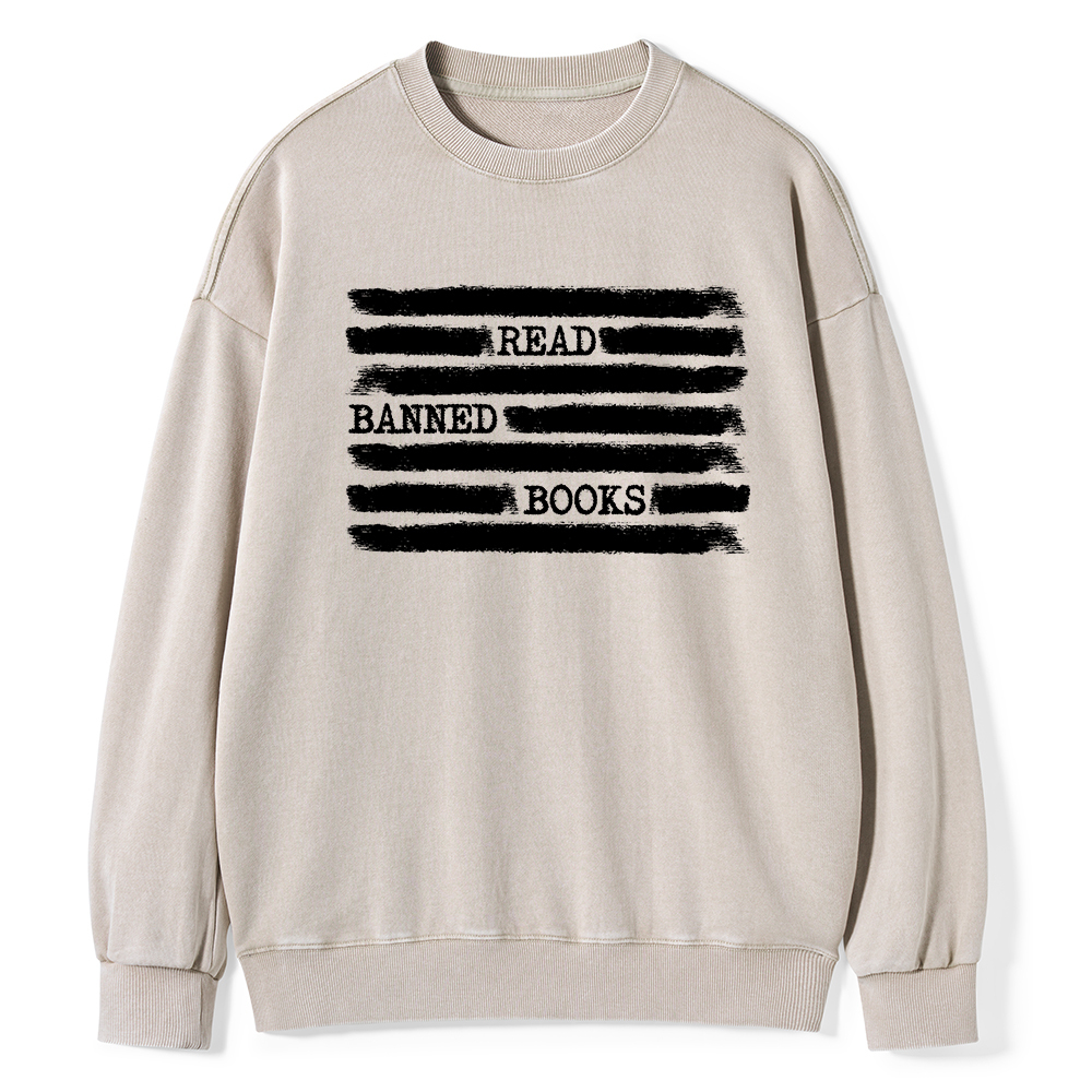 Pagewings Read Banned Books Bookworm Librarian Unisex Washed Sweatshirt