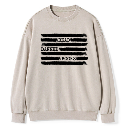 Pagewings Read Banned Books Bookworm Librarian Unisex Washed Sweatshirt