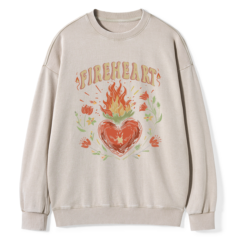 Pagewings Vintage Fire-heart Shirt Unisex Washed Sweatshirt