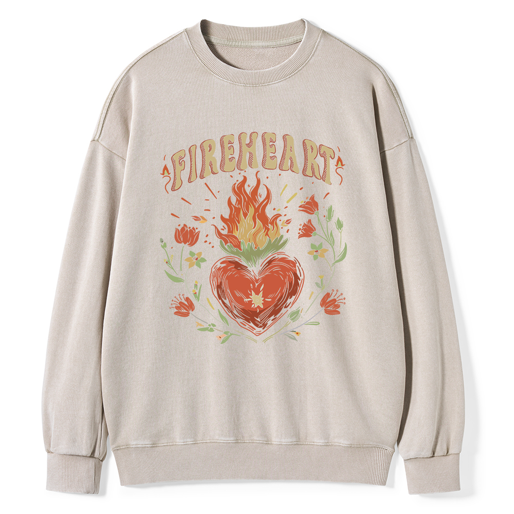 Pagewings Vintage Fire-heart Shirt Unisex Washed Sweatshirt