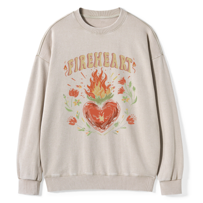 Pagewings Vintage Fire-heart Shirt Unisex Washed Sweatshirt