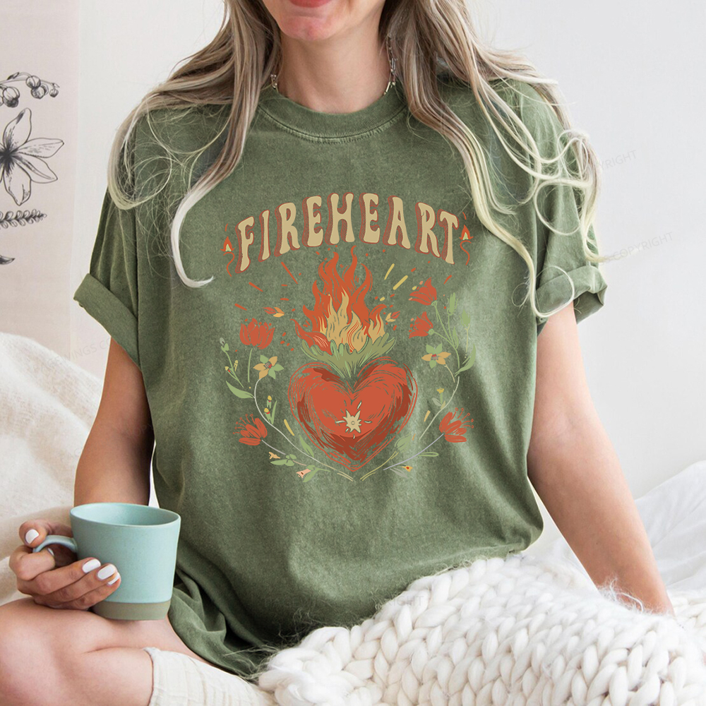 Pagewings Vintage Fire-heart Shirt Unisex Washed T-shirt