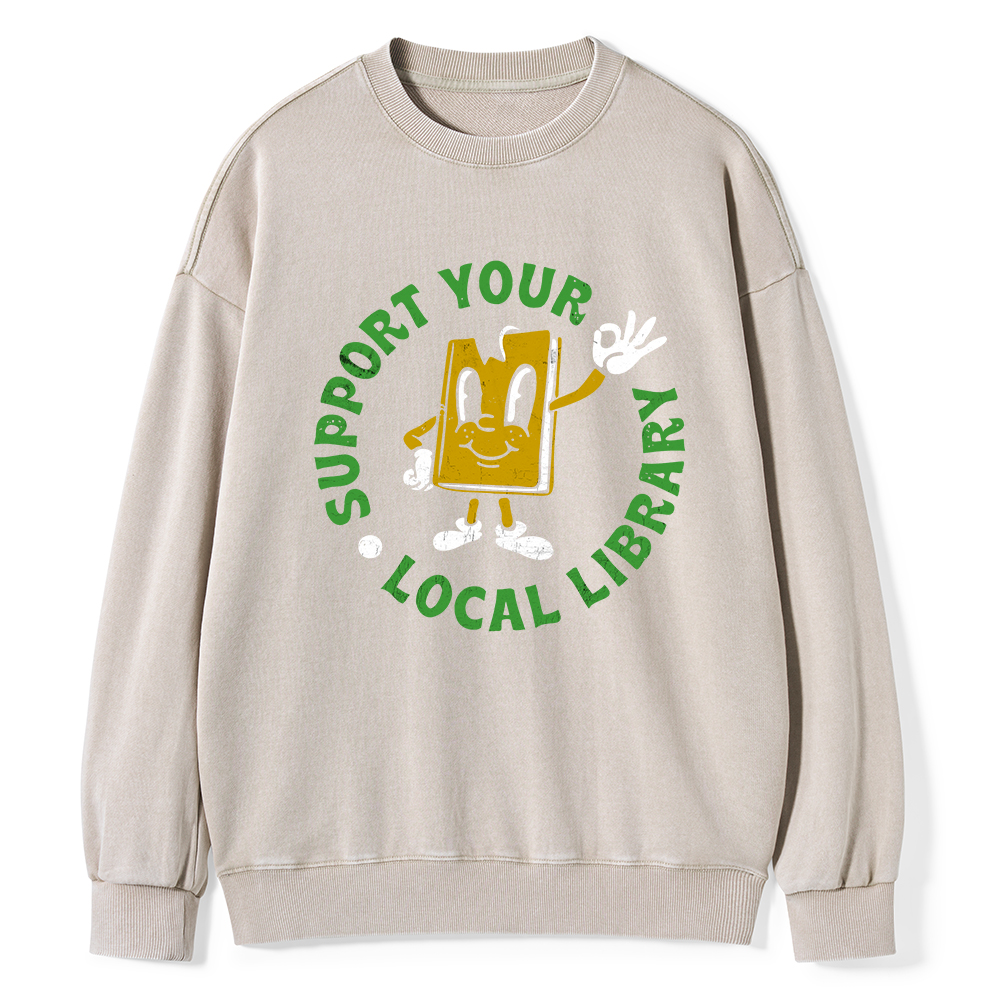 Pagewings Support Your Local Library Adult Unisex Washed Sweatshirt
