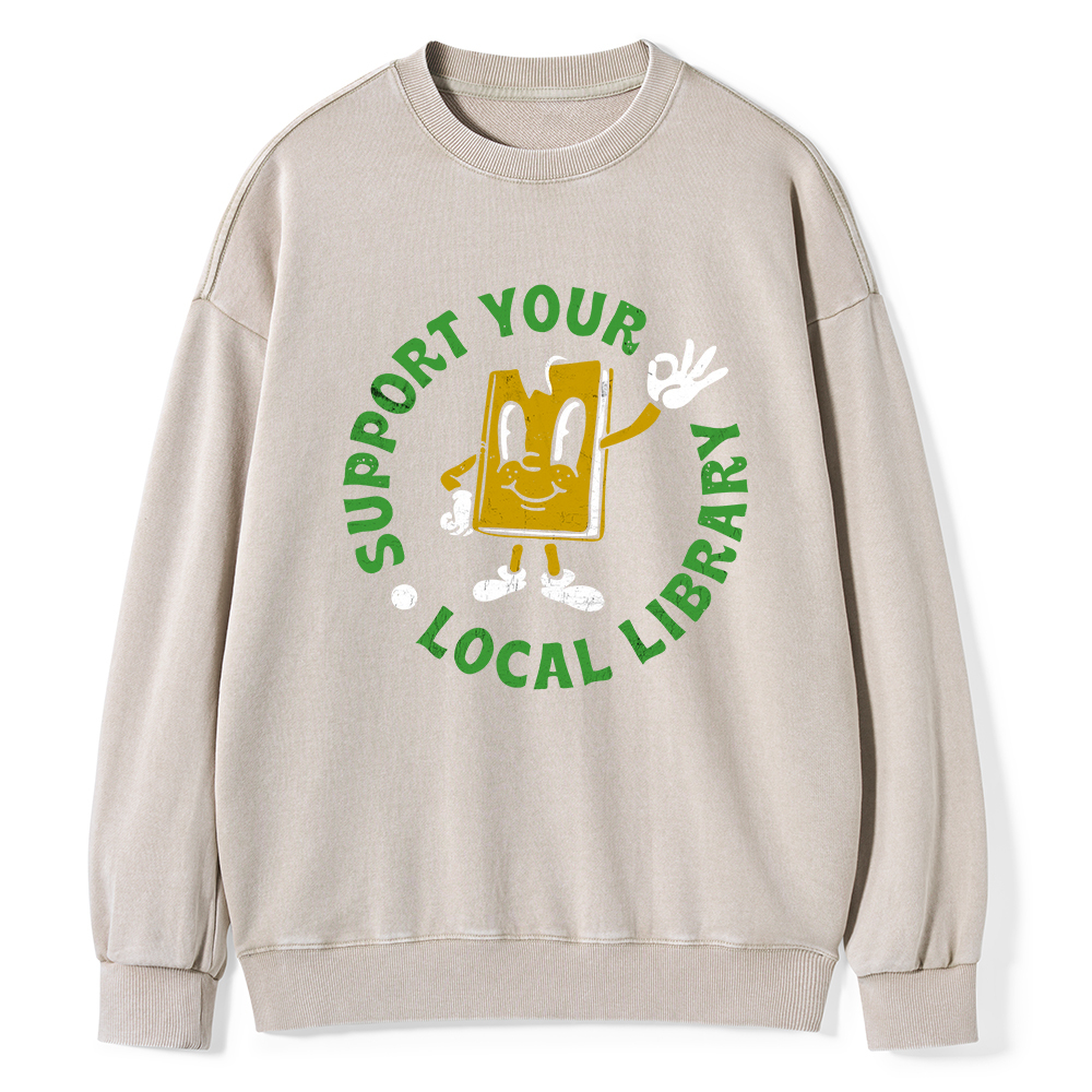 Pagewings Support Your Local Library Adult Unisex Washed Sweatshirt