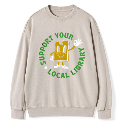 Pagewings Support Your Local Library Adult Unisex Washed Sweatshirt