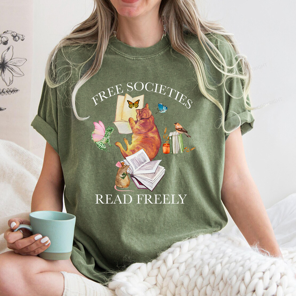 Pagewings Free societies read freely shirt Unisex Washed T-shirt