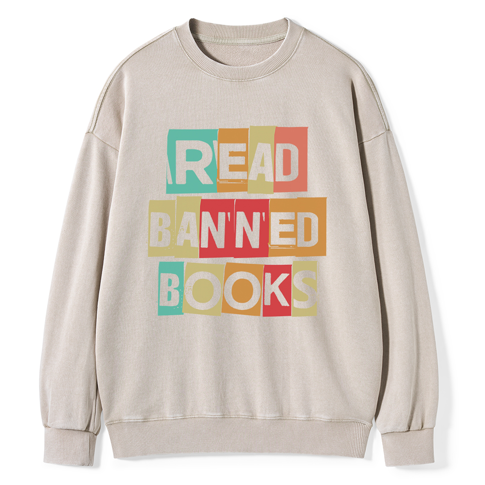 Pagewings Read Banned Books Shirt Unisex Washed Sweatshirt