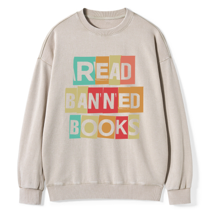 Pagewings Read Banned Books Shirt Unisex Washed Sweatshirt