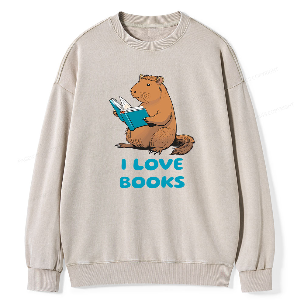 Pagewings Capybara Loving Books Classic T-Shirt Unisex Washed Sweatshirt