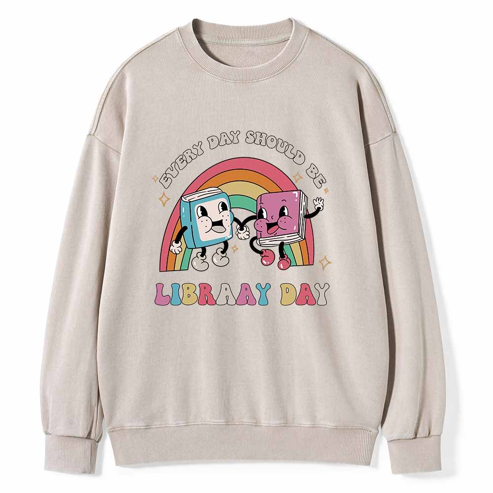 Pagewings Every Day Should be Library Day Unisex Washed Sweatshirt