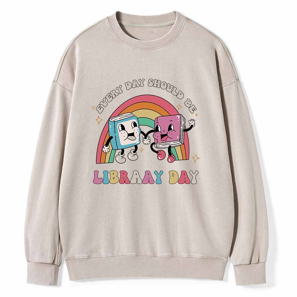 Pagewings Every Day Should be Library Day Unisex Washed Sweatshirt