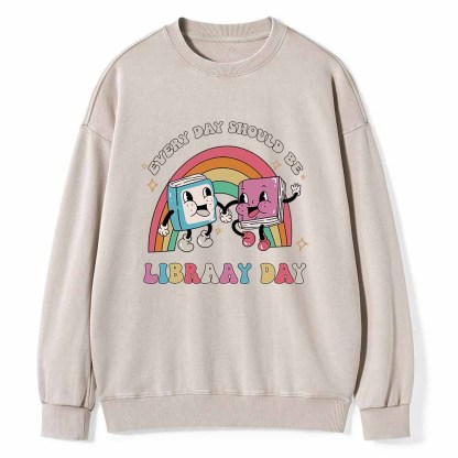 Pagewings Every Day Should be Library Day Unisex Washed Sweatshirt
