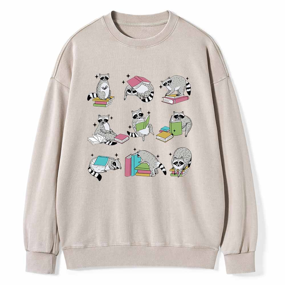 Pagewings Funny Raccoon Reading Comfort Colors Shirt Unisex Washed Sweatshirt