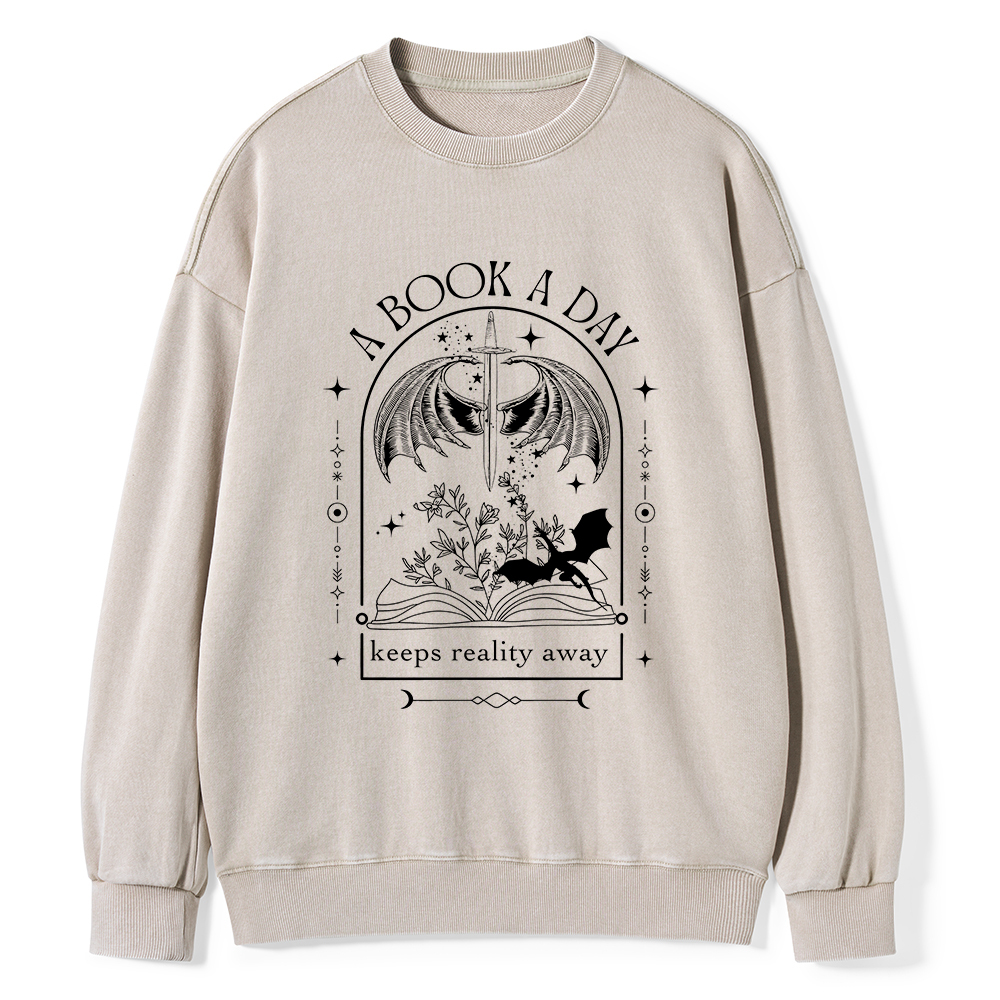 Pagewings A Book a Day Dragon Unisex Washed Sweatshirt-Pagewings sale
