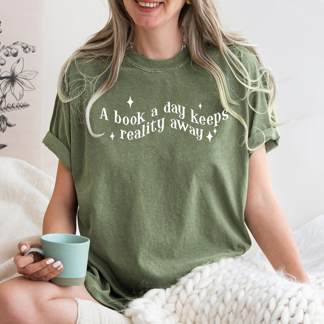 Pagewings A Book A Day Keeps Reality Away Unisex Washed T-shirt
