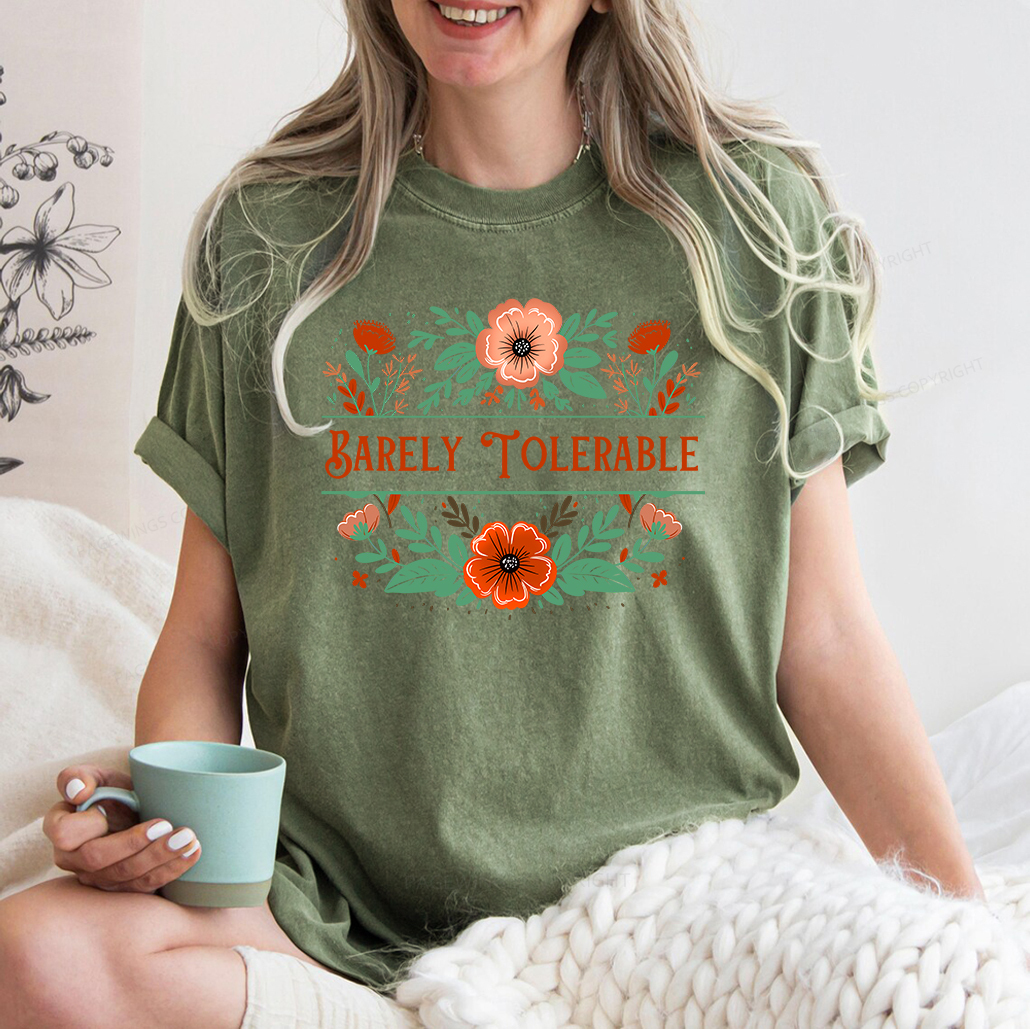 Pagewings Barely Tolerable Book Lover Bookish Unisex Washed T-shirt