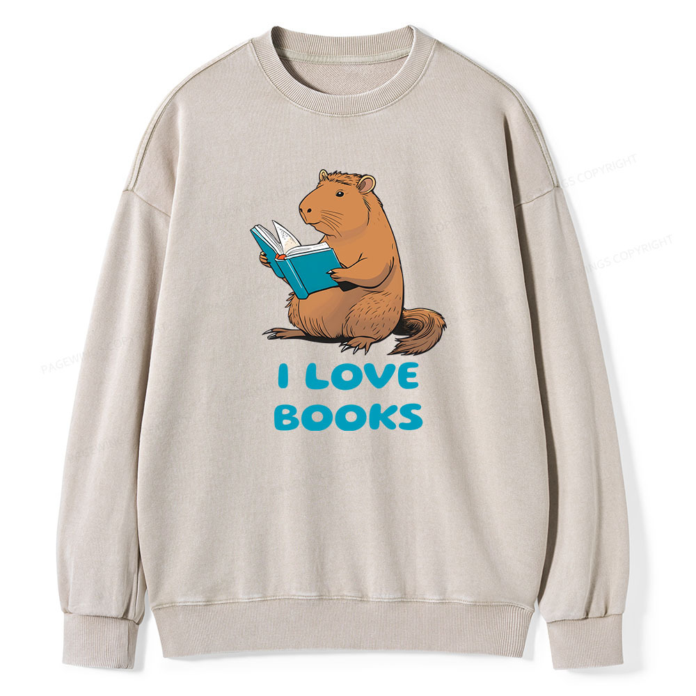 Pagewings Capybara Loving Books Classic T-Shirt Unisex Washed Sweatshirt