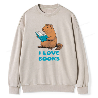 Pagewings Capybara Loving Books Classic T-Shirt Unisex Washed Sweatshirt
