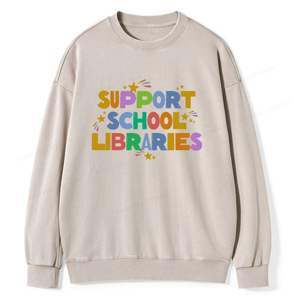 Pagewings Support School Libraries Unisex Washed Sweatshirt