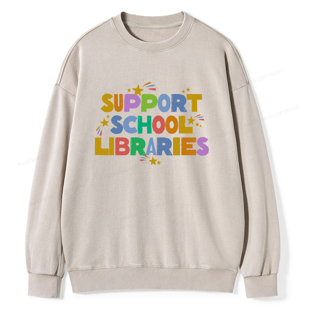 Pagewings Support School Libraries Unisex Washed Sweatshirt